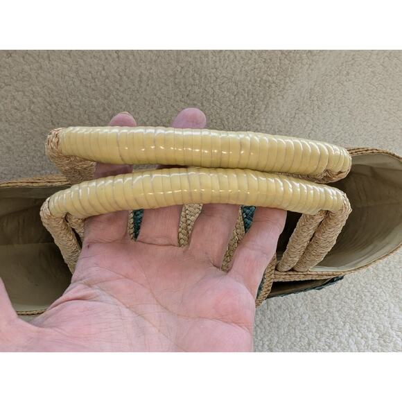 Vintage 1960’s Straw Bag Woven Floral Raffia Tote Handbag Travel Beach Bag - Picture 11 of 11